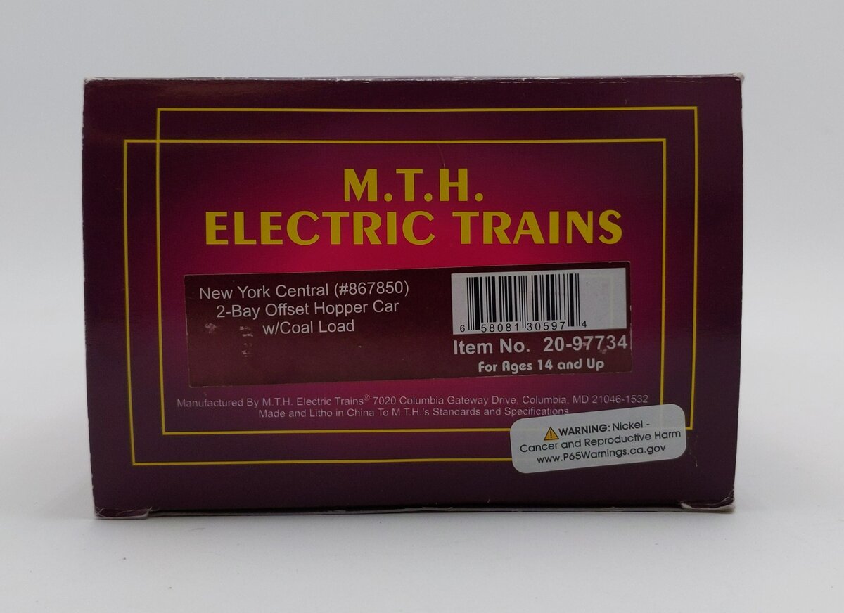 MTH 20-97734 O Gauge New York Central Premier 2-Bay Offset Hopper Car #867850