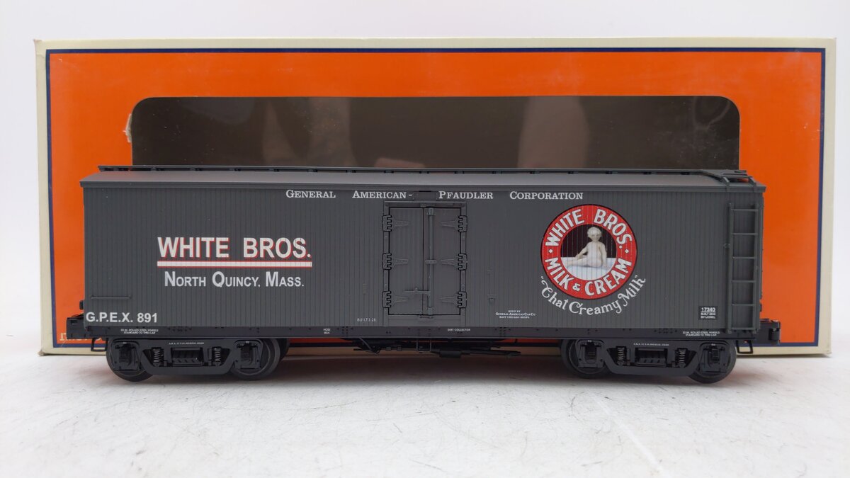 Lionel 6-17340 O Gauge White Brothers Milk Refrigerator Car #891 NIB