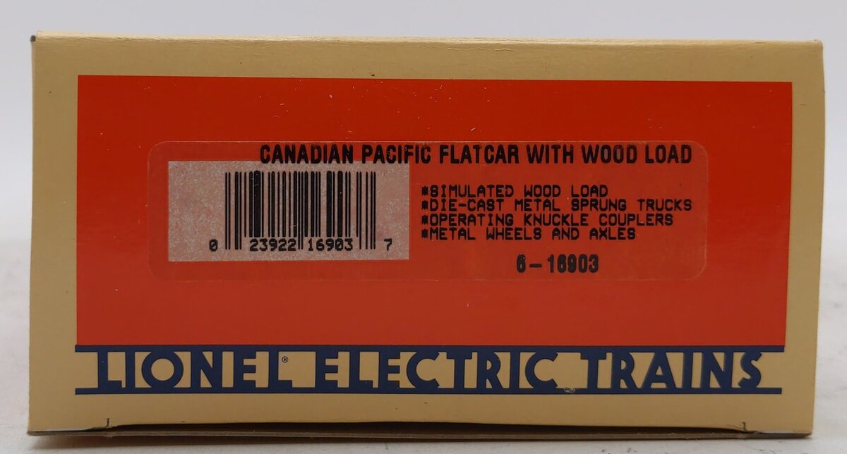 Lionel 6-16903 O Gauge Canadian Pacific Flatcar with Wood Load EX/Box