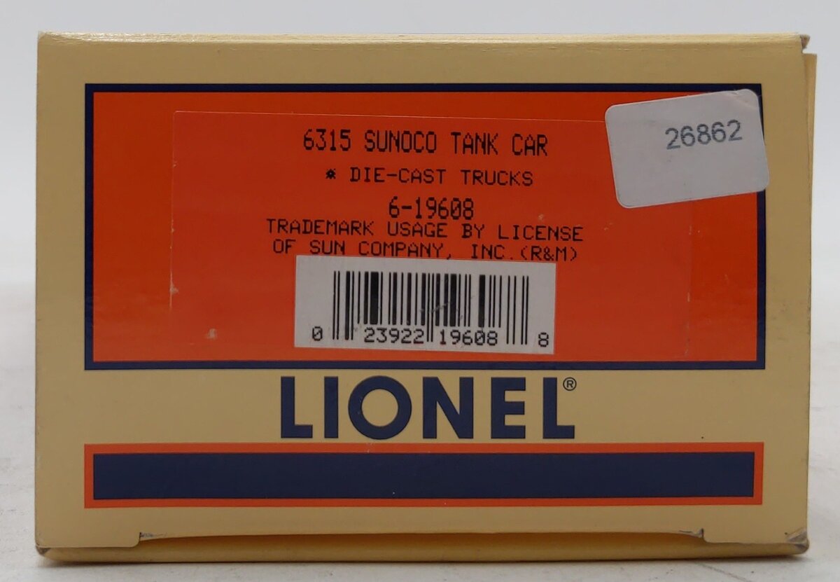 Lionel 6-19608 O Gauge Sunoco Single Dome Tank Car #6315 EX/Box