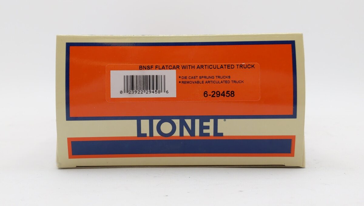 Lionel 6-29458 O Gauge BNSF Flatcar w/Die-Cast Articulated Truck LN/Box