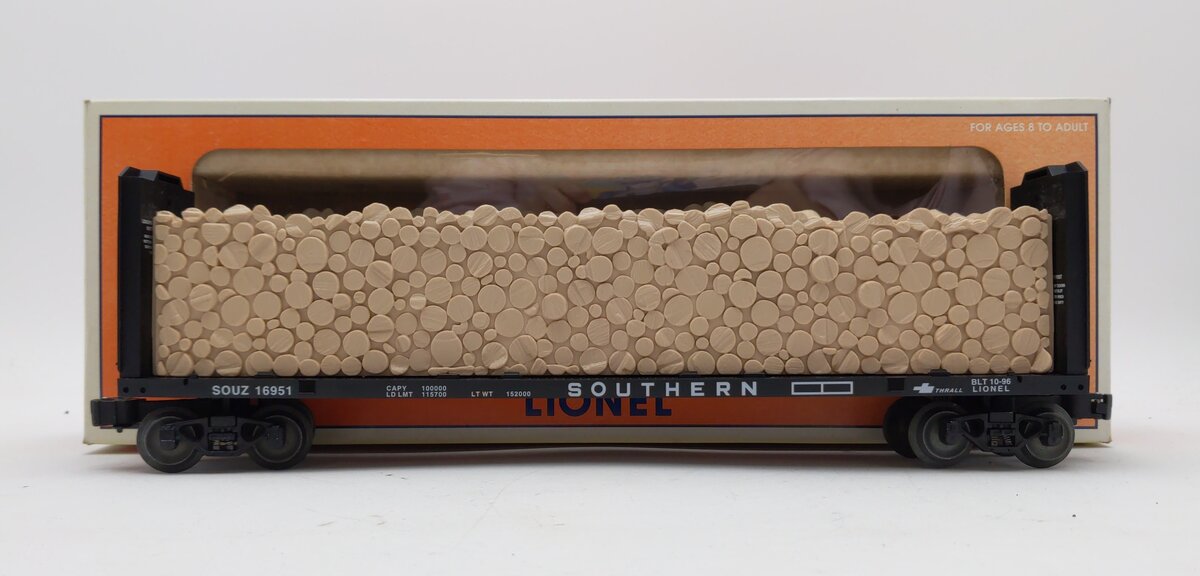 Lionel 6-16951 O Gauge 9823 Southern Bulkhead Flat Car w/ Simulated Wood Load