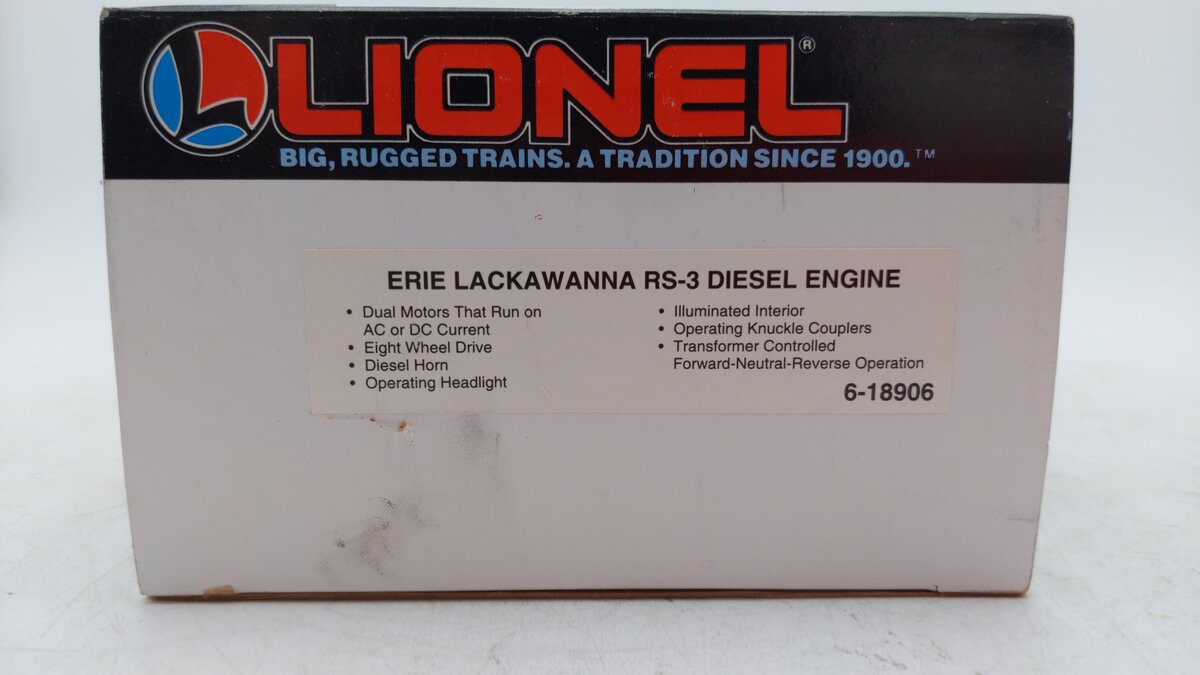 Lionel 6-18906 O Gauge Erie Lackawanna RS-3 Diesel Locomotive #8906 w/ Horn EX/Box