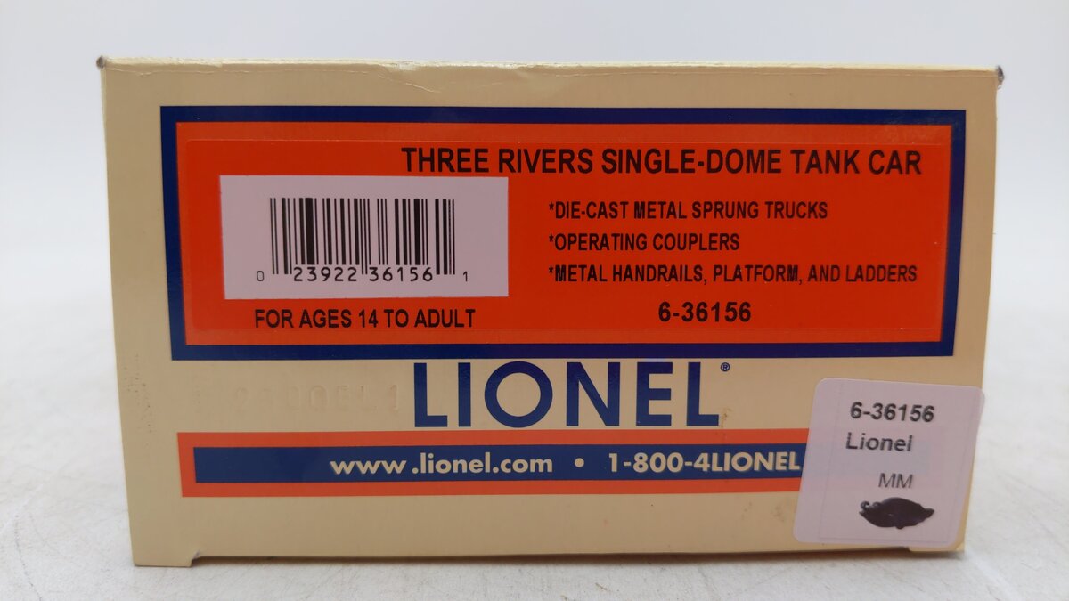 Lionel 6-36156 O Gauge PPLX Three Rivers Single-Dome Tank Car EX/Box