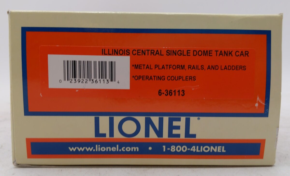 Lionel 6-36113 O Gauge Illinois Central Single Dome Tank Car