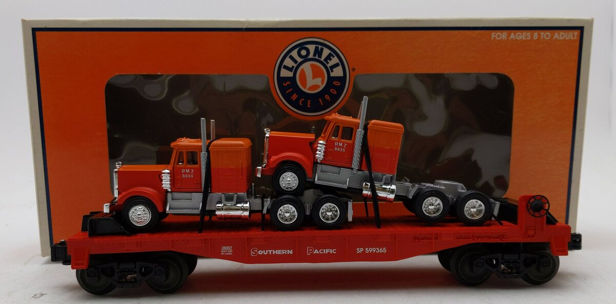 Lionel 6-26057 O Gauge Southern Pacific Flatcar w/Semi Tractors LN/Box