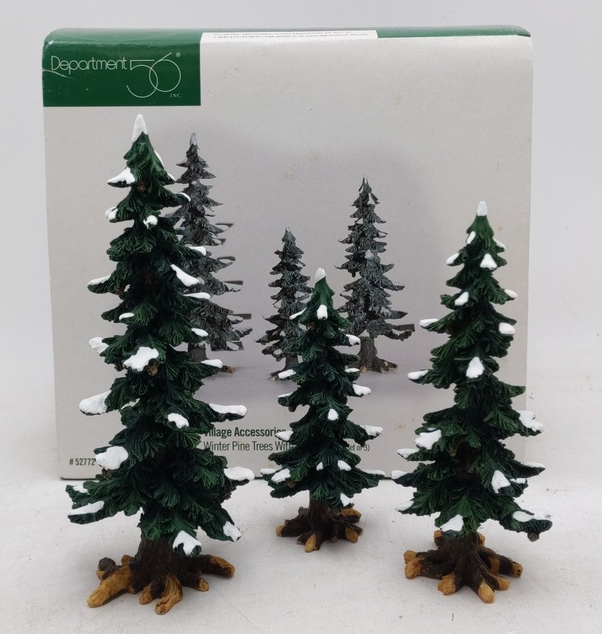 Dept 56 Village Accessories Winter Pine Trees With Pine Cones (Set Of 3) EX/Box