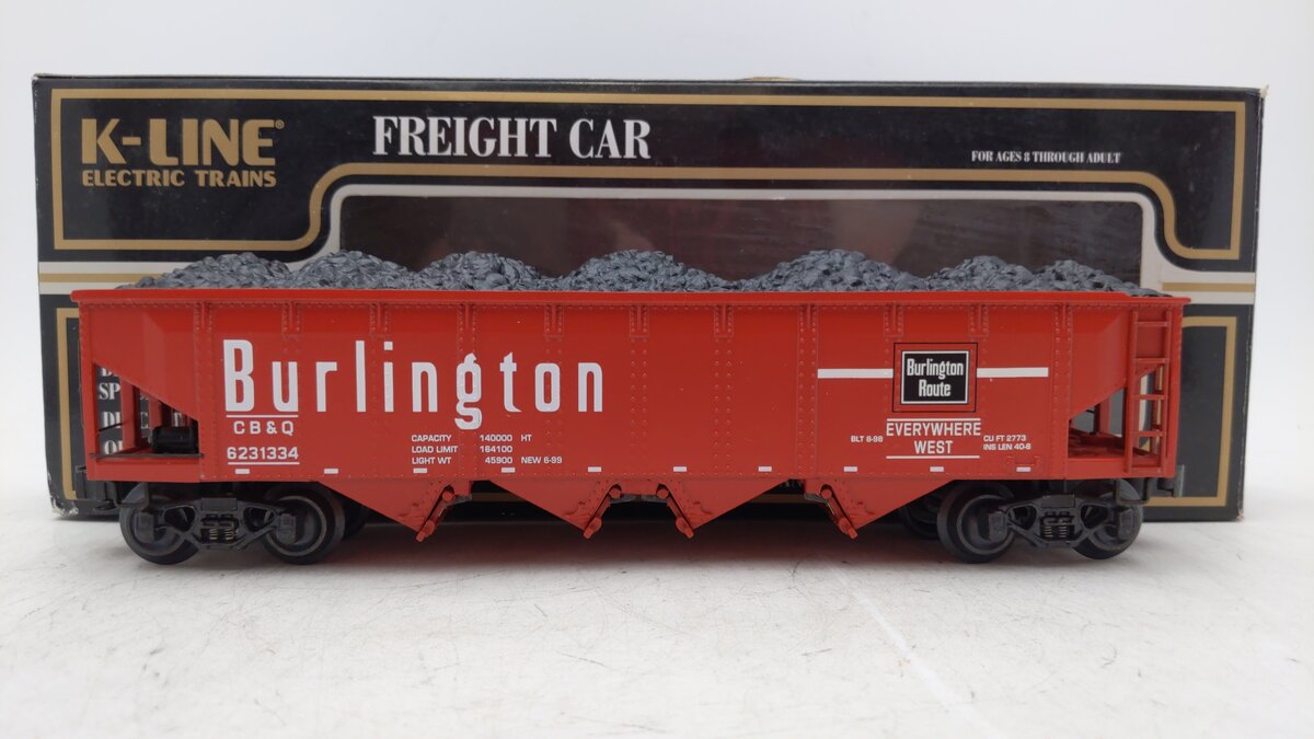 K-Line K623-1334 O Gauge CB&Q Burlington Route Diecast 4-Bay Hopper w/Load MT/Box