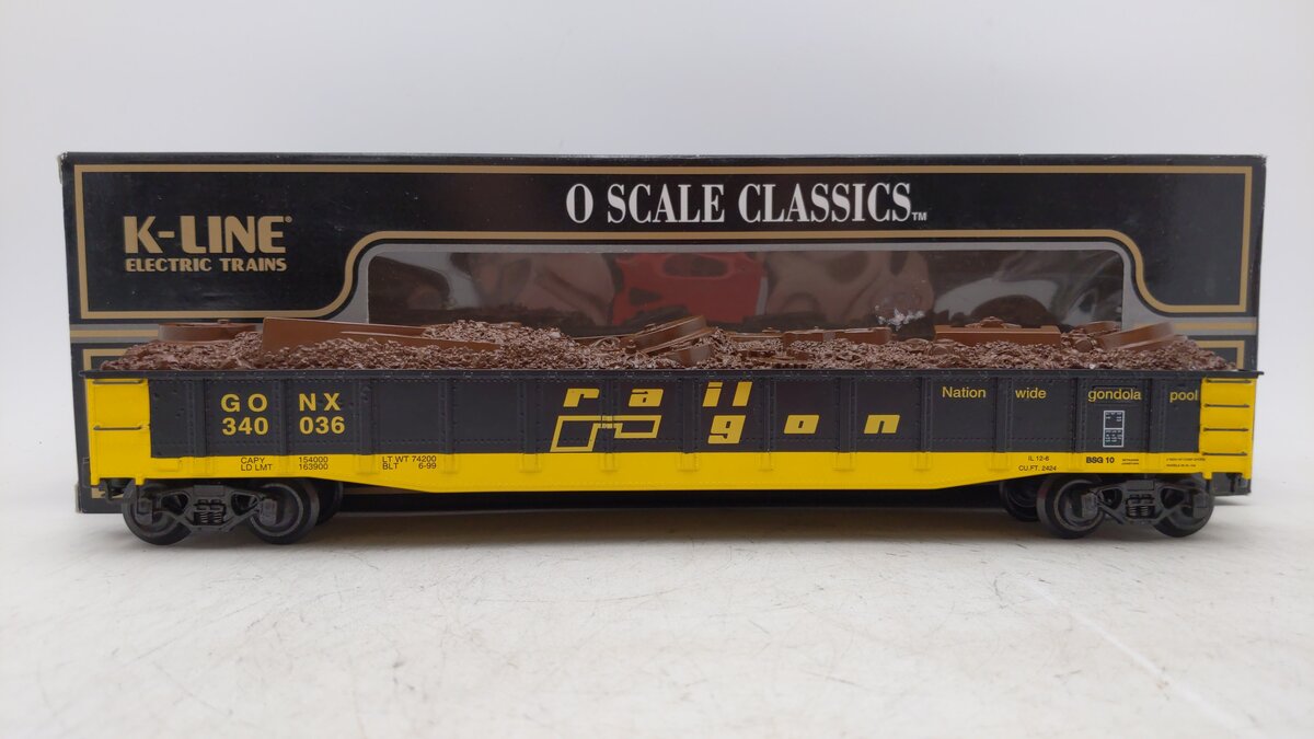 K-Line K652-8011 O Gauge Railgon Classic Gondola with Junk Load #340036 LN/Box