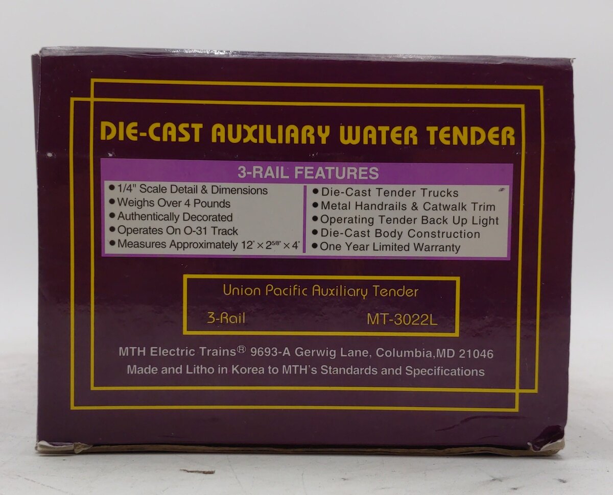 MTH 20-3022-0 O Gauge Union Pacific Diecast Auxiliary Water Tender LN/Box