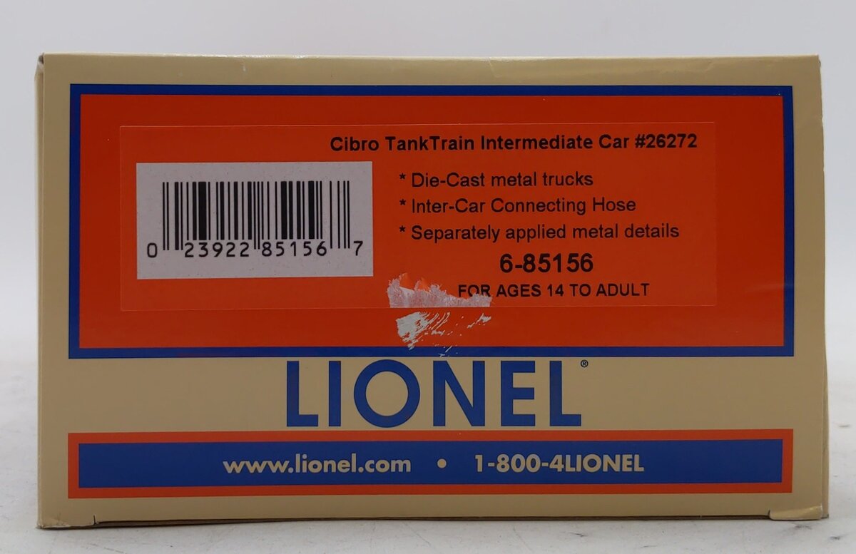 Lionel 6- 85156 O Scale Cibro Tank Train Intermediate Car #26272