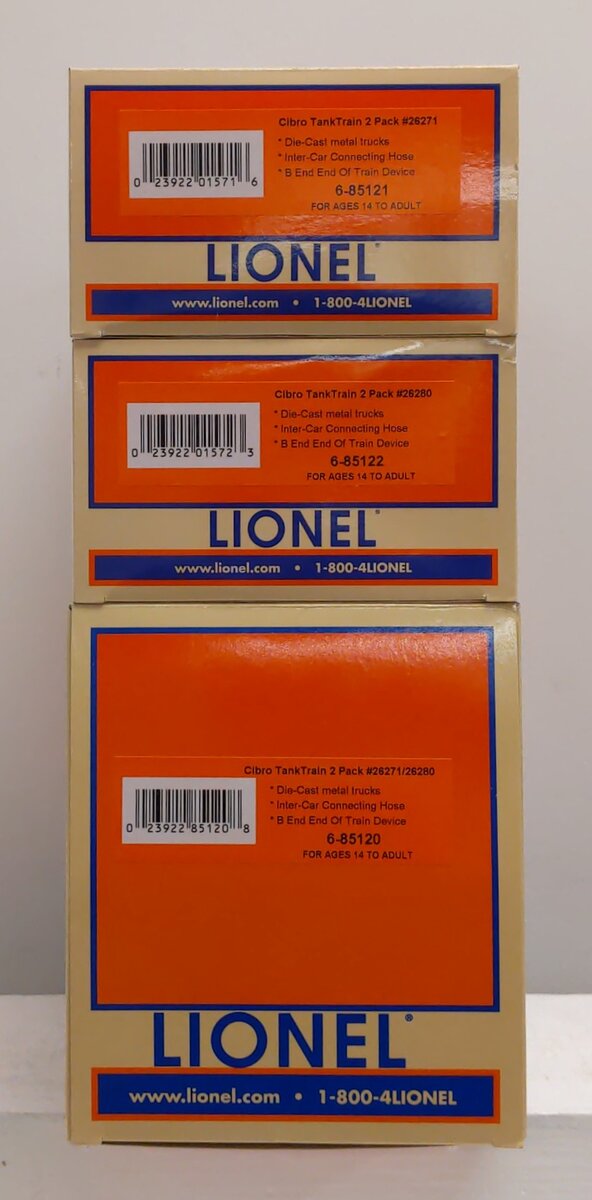 Lionel 6-85120 O Gauge Cibro TankTrain Cars #26271/26280