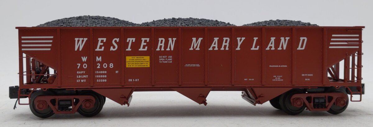 MTH 20-97642 Western Maryland 70-Ton 3-Bay Hopper Car #70208 with Coal Load