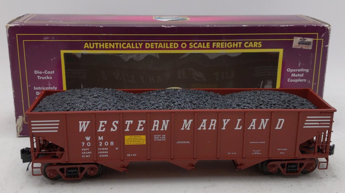 MTH 20-97642 Western Maryland 70-Ton 3-Bay Hopper Car #70208 with Coal Load