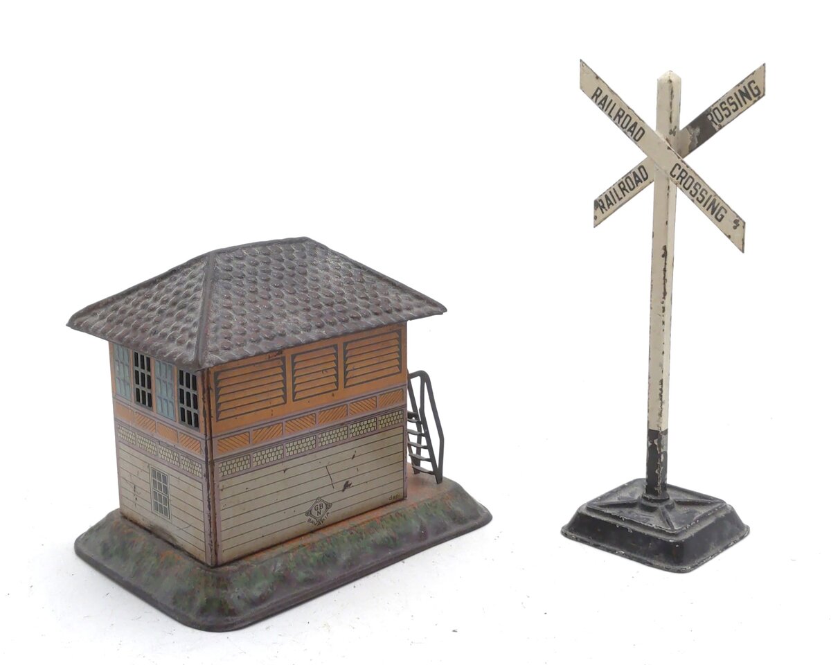 Bing Vintage O Gauge Toy Railway Switch Tower & Crossing Signal [2] VG