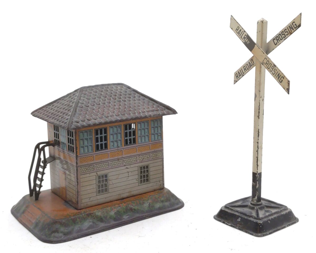 Bing Vintage O Gauge Toy Railway Switch Tower & Crossing Signal [2] VG