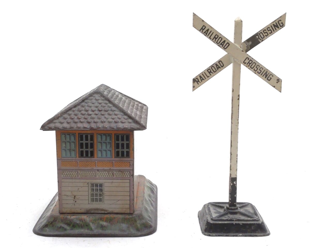 Bing Vintage O Gauge Toy Railway Switch Tower & Crossing Signal [2] VG