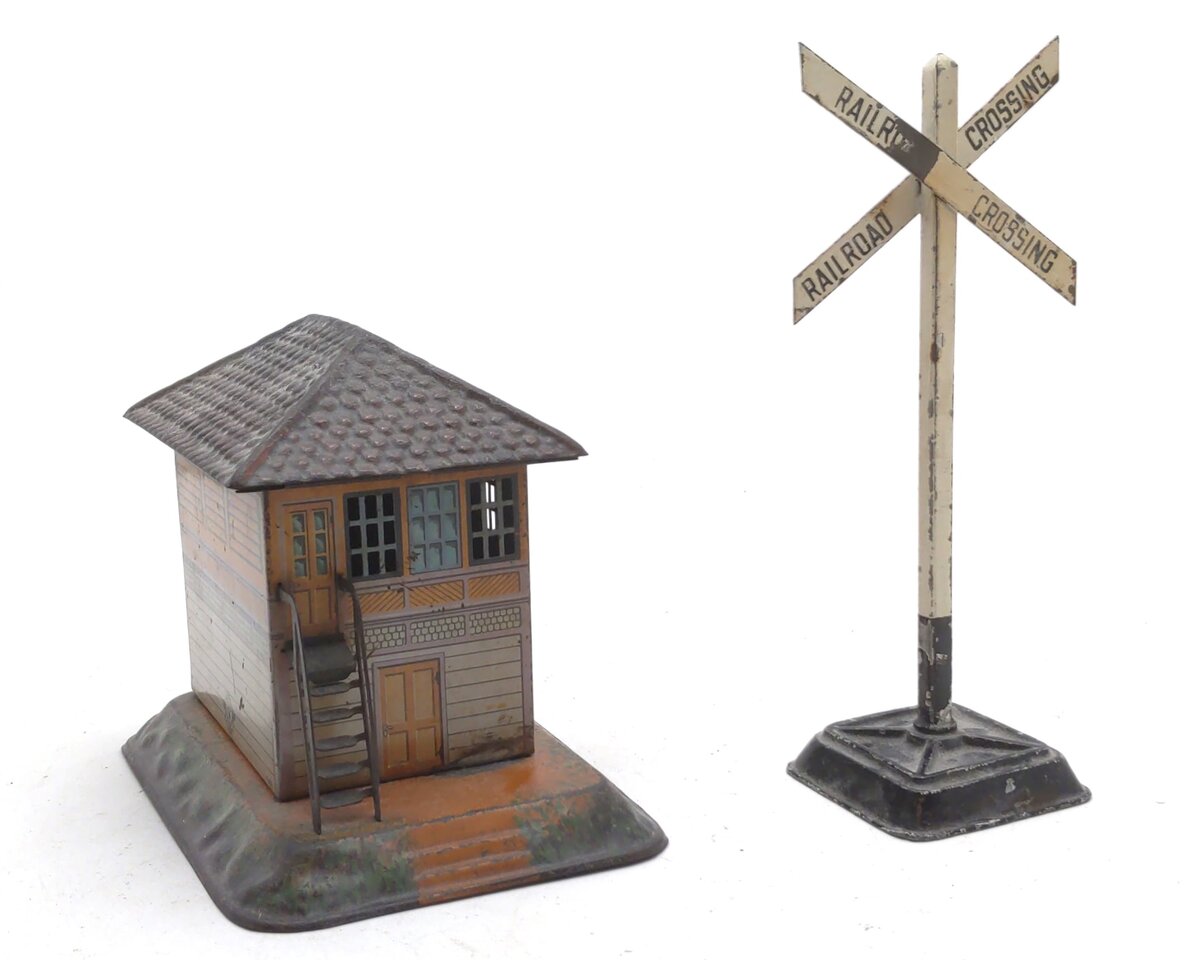 Bing Vintage O Gauge Toy Railway Switch Tower & Crossing Signal [2] VG