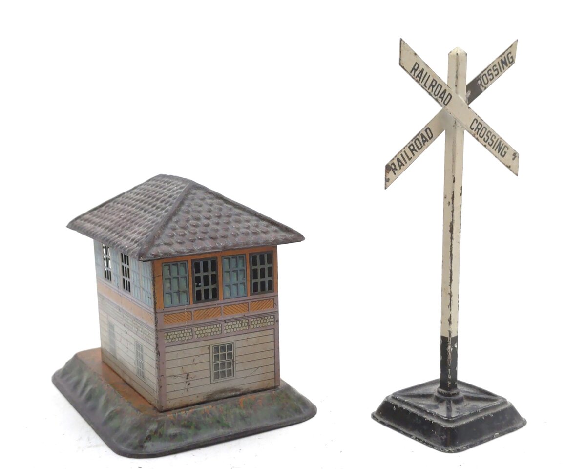 Bing Vintage O Gauge Toy Railway Switch Tower & Crossing Signal [2] VG