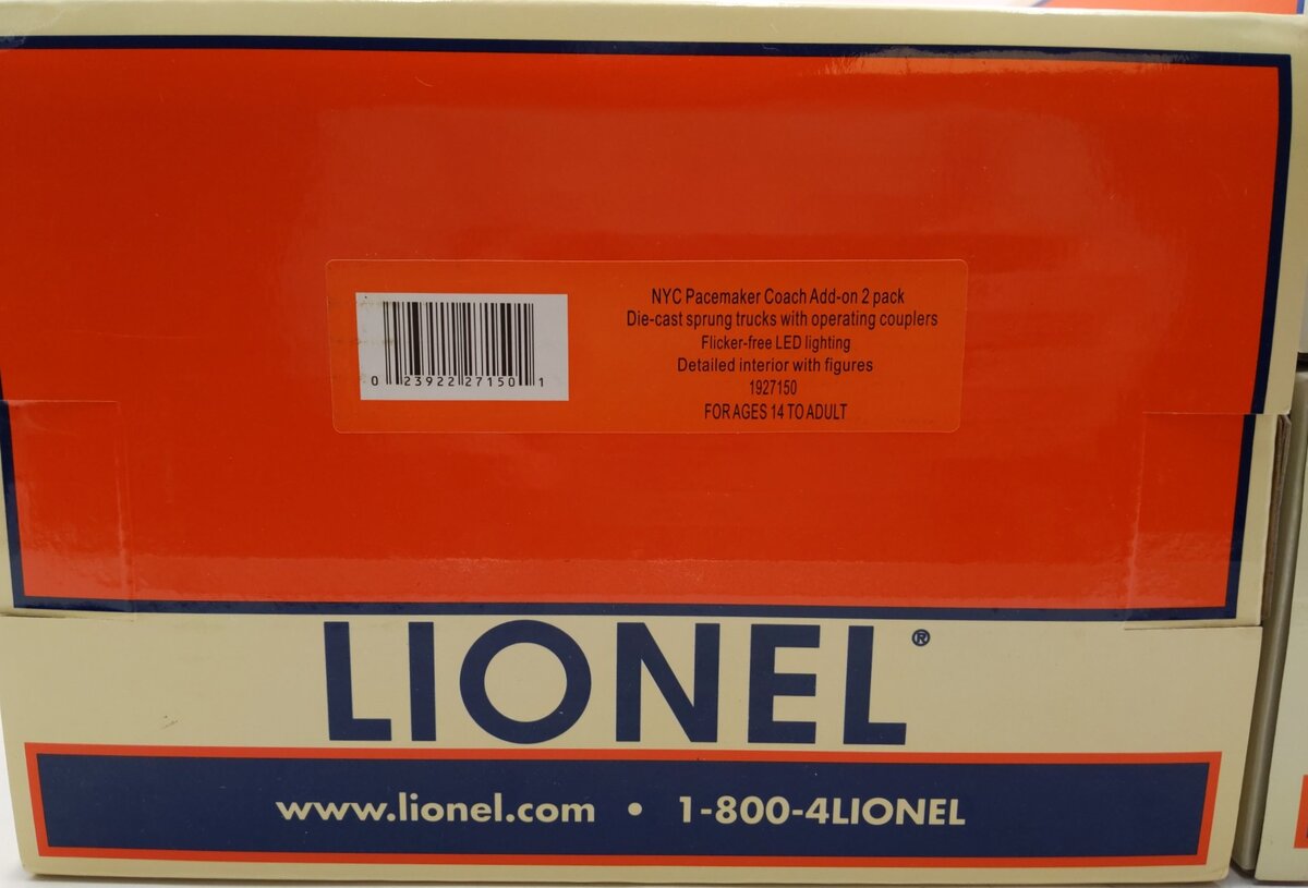 Lionel 1927150 O New York Central Pacemaker Add-On Car (Set of 2)