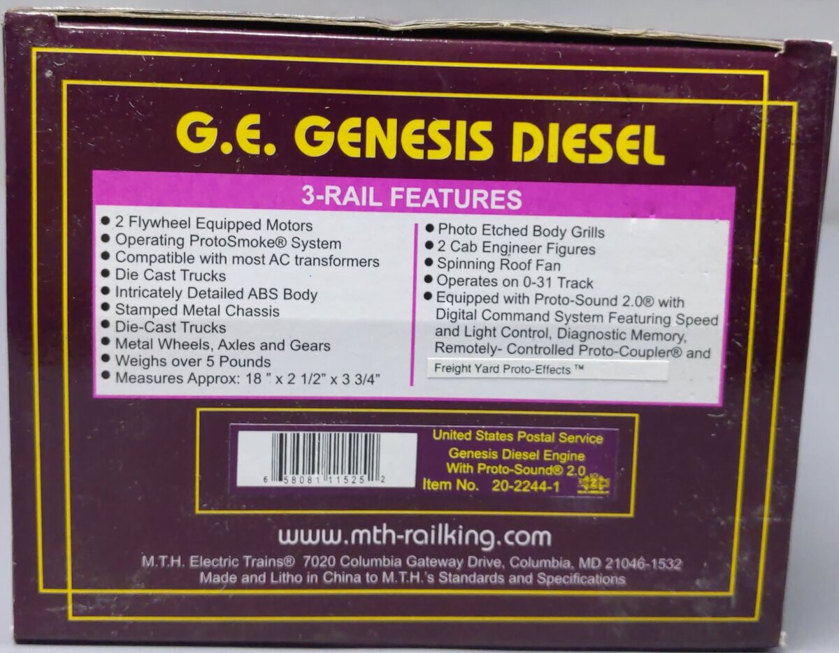 MTH 20-2244-1 O USPS Genesis Diesel Engine w/PS2 #100 LN/Box