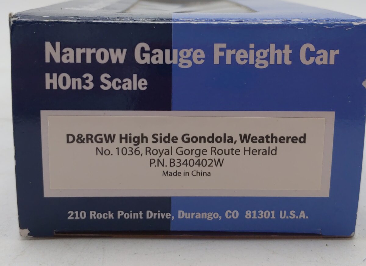 Blackstone Models 340402W HOn3 DRGW 1000 Ser. High Side Weathered Gondola #1036