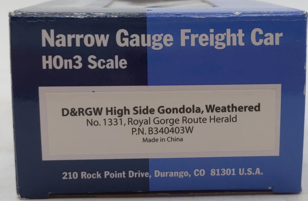 Blackstone Models 340403W HOn3 DRGW 1000 Ser. High Side Weathered Gondola #1331