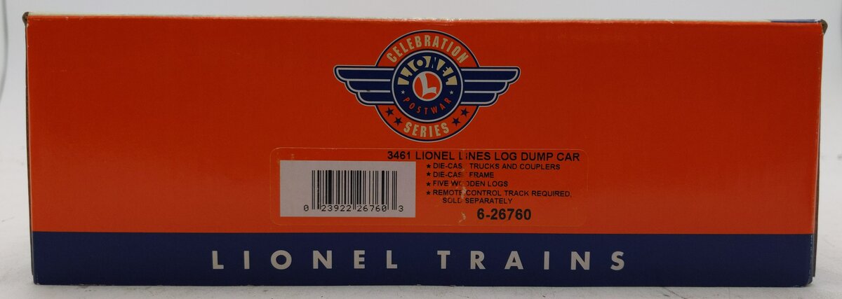 Lionel 6-26760 O Lionel Lines Log Dump Car PWC #3461 LN/Box