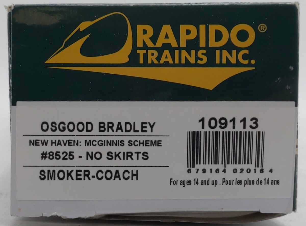 Rapido Trains 109113 HO New Haven 10-Window Smoker Coach (No Skirting) #8525