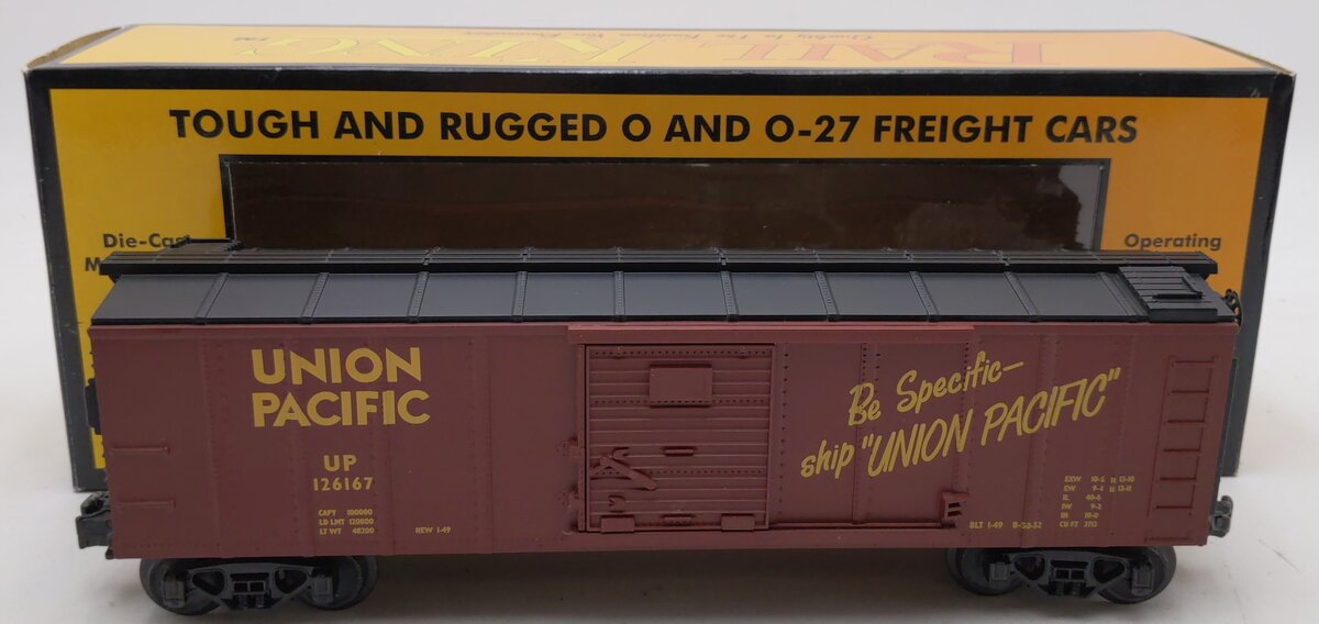 MTH 30-7412 O Gauge Union Pacific Semi-Scale Boxcar #126167