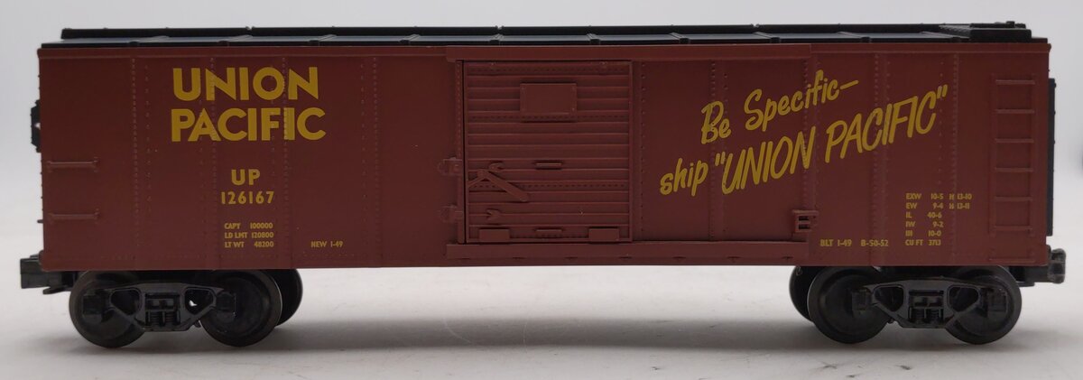 MTH 30-7412 O Gauge Union Pacific Semi-Scale Boxcar #126167