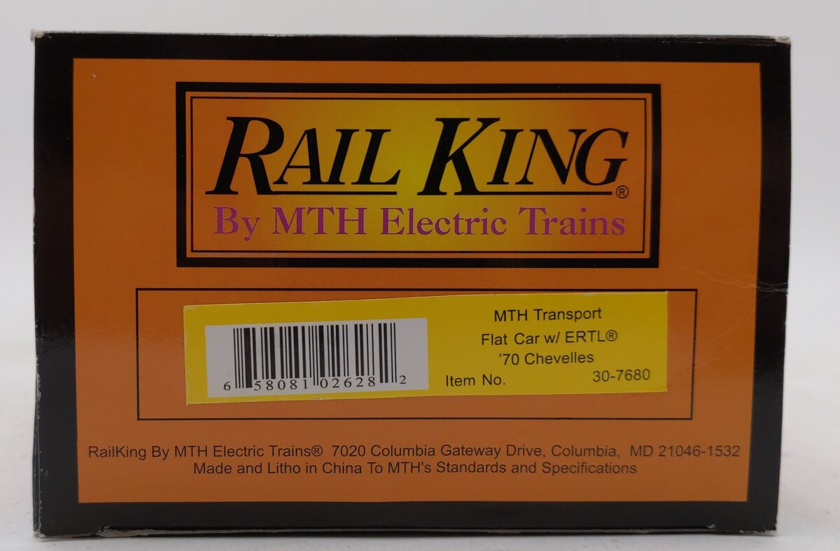 MTH 30-7680 O Gauge MTH Transport Flatcar w/Ertl '70 Chevelles LN/Box