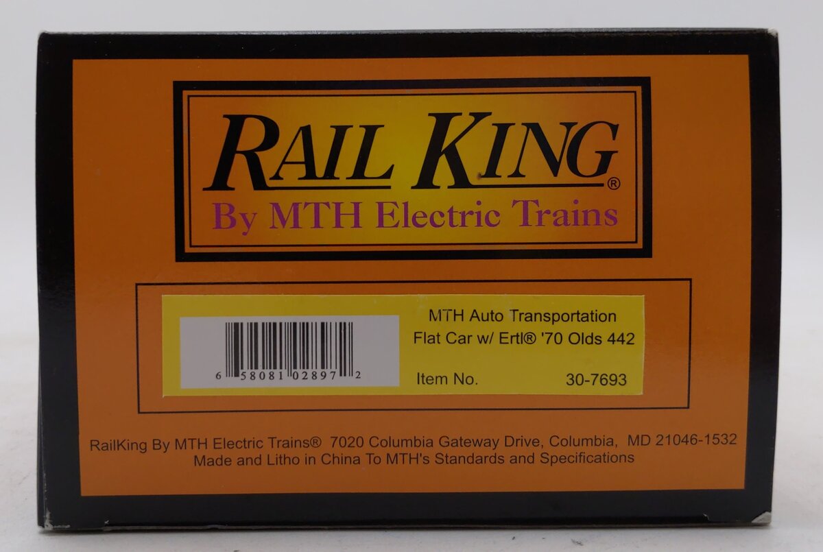 MTH 30-7693 O Gauge MTH Auto Transportation Flatcar w/2 Ertl 1970 Olds 442 Cars LN/Box