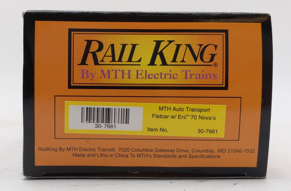 MTH 30-7661 O Gauge MTH Auto Transport Flatcar with Ertl '70 Novas #1970 LN/Box