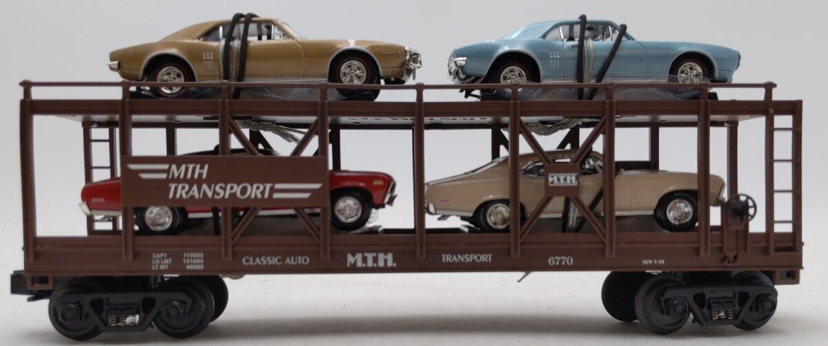 MTH 30-7638 O Gauge MTH Auto Transport Carrier with 4 Autos LN/Box