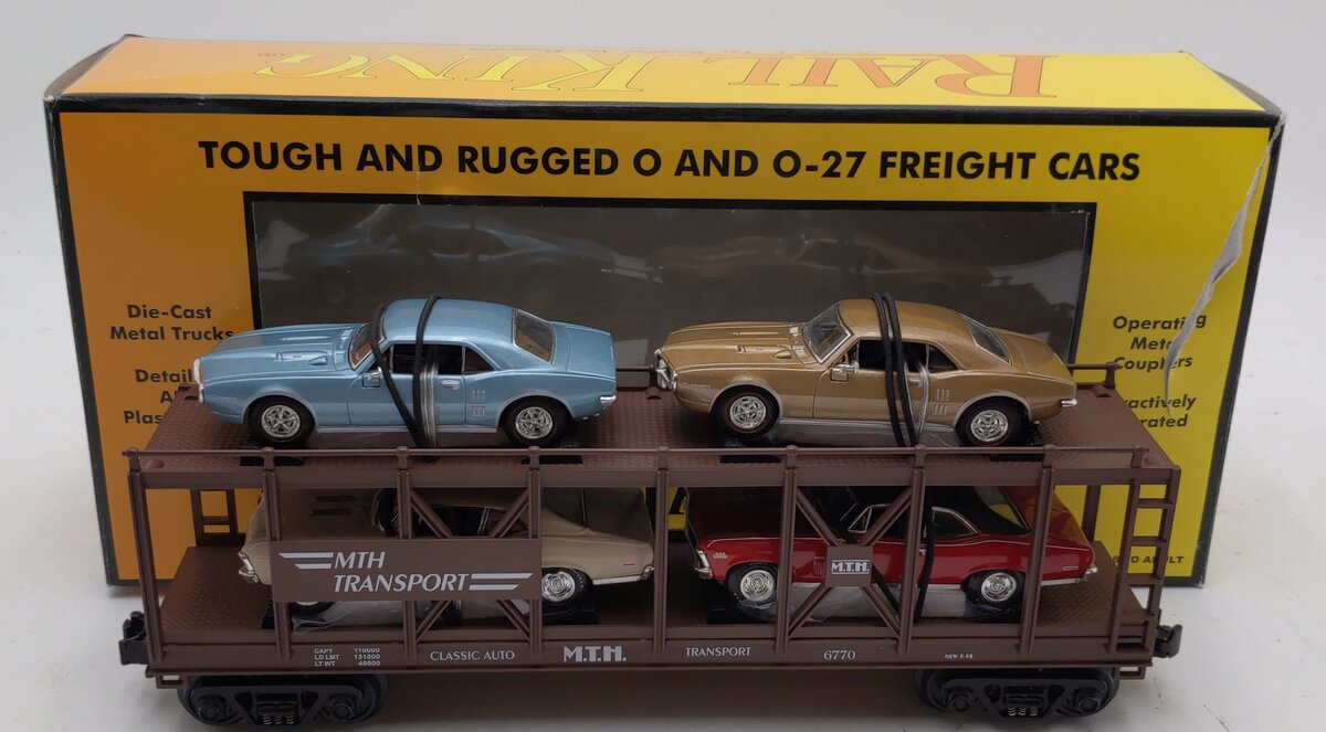 MTH 30-7638 O Gauge MTH Auto Transport Carrier with 4 Autos LN/Box