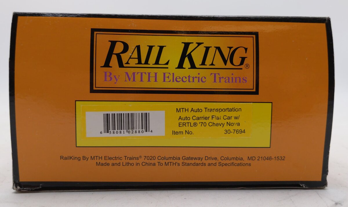 MTH 30-7694 O Gauge MTH Auto Carrier with 4 Die-Cast 1970 Chevy Nova's LN/Box
