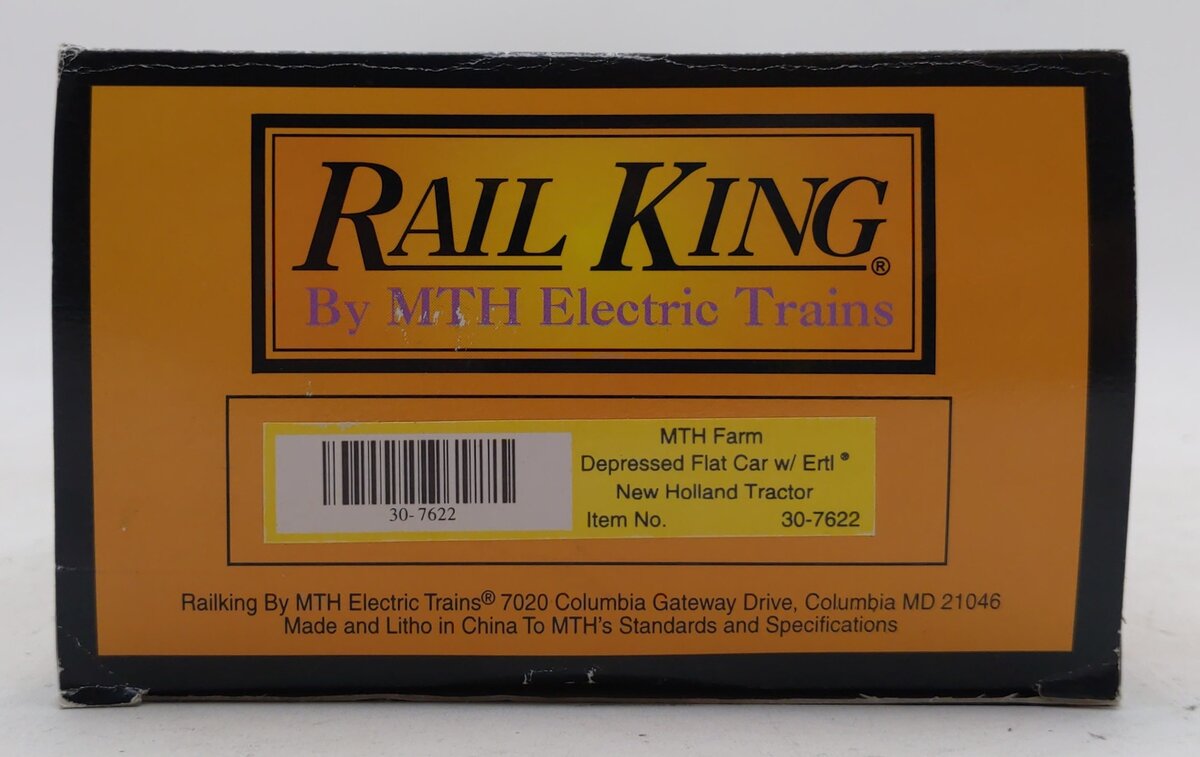 MTH 30-7622 O Gauge Depressed Center Flat w/ Ertl New Holland Tractor #21136 NIB