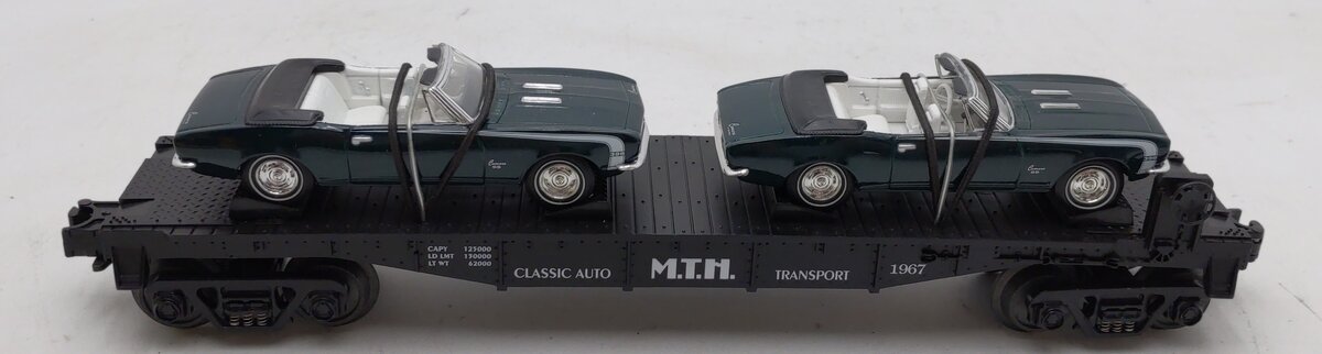 MTH 30-7670 O Gauge MTH Flatcar w/Two Ertl '67 Camaro Convertibles EX/Box