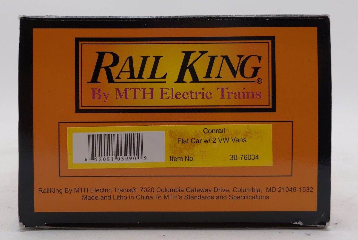 MTH 30-76034 O Gauge Conrail Flat Car w/ 2 VW Vans #7604 LN/Box