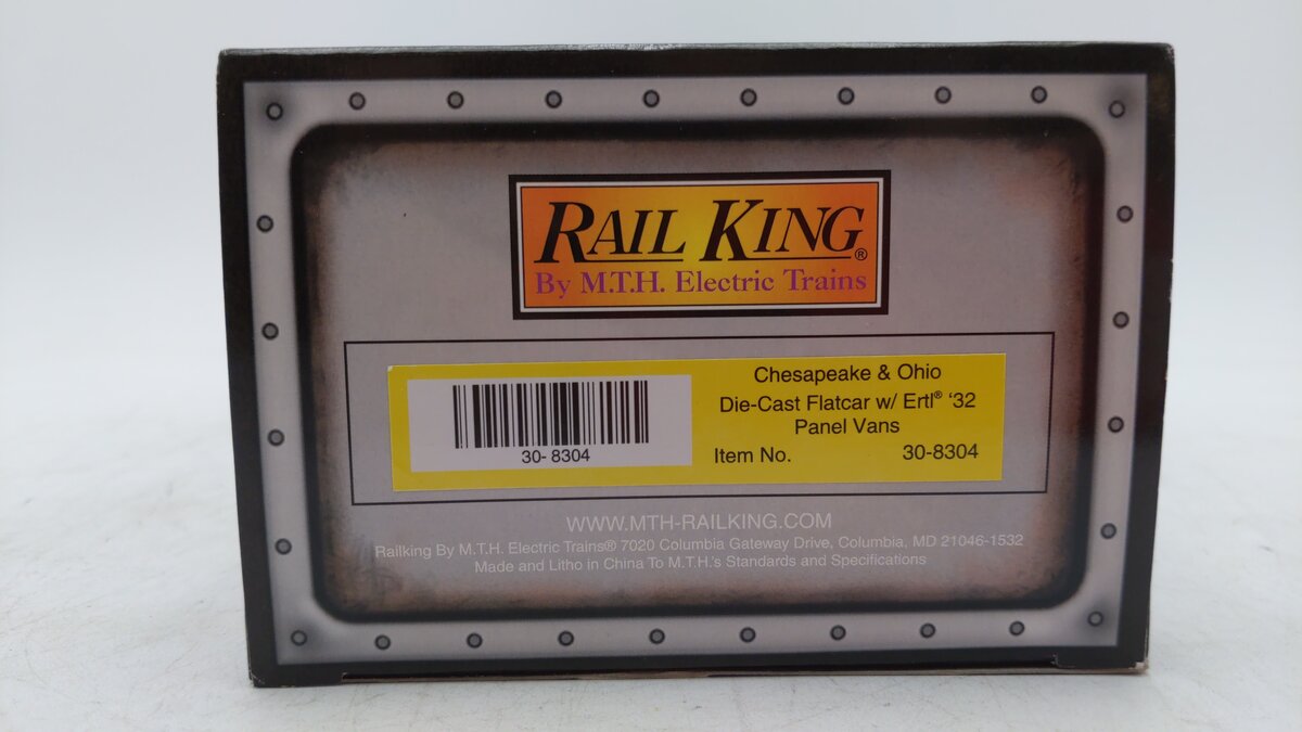 MTH 30-8304 O Chesapeake & Ohio Diecast Flatcar w/ 1932 Ertl Panel Vans #80410 LN/Box