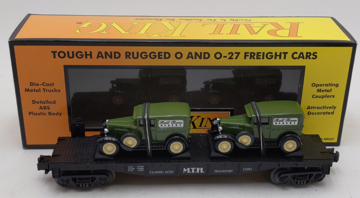 MTH 30-7671 O Gauge MTH Transport Flatcar W/Ertl '30 1/2 Ton Panel Van LN/Box