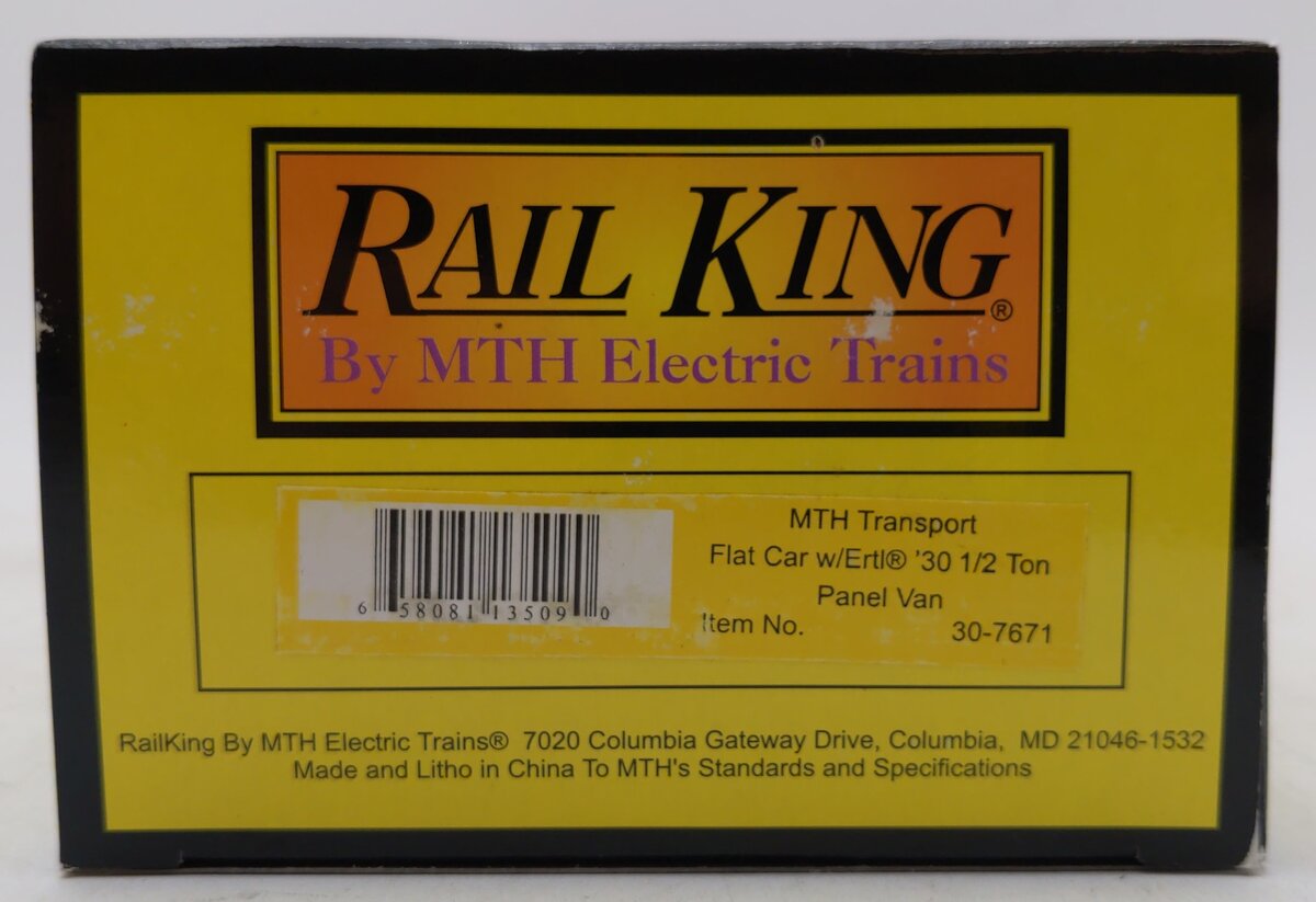 MTH 30-7671 O Gauge MTH Transport Flatcar W/Ertl '30 1/2 Ton Panel Van LN/Box