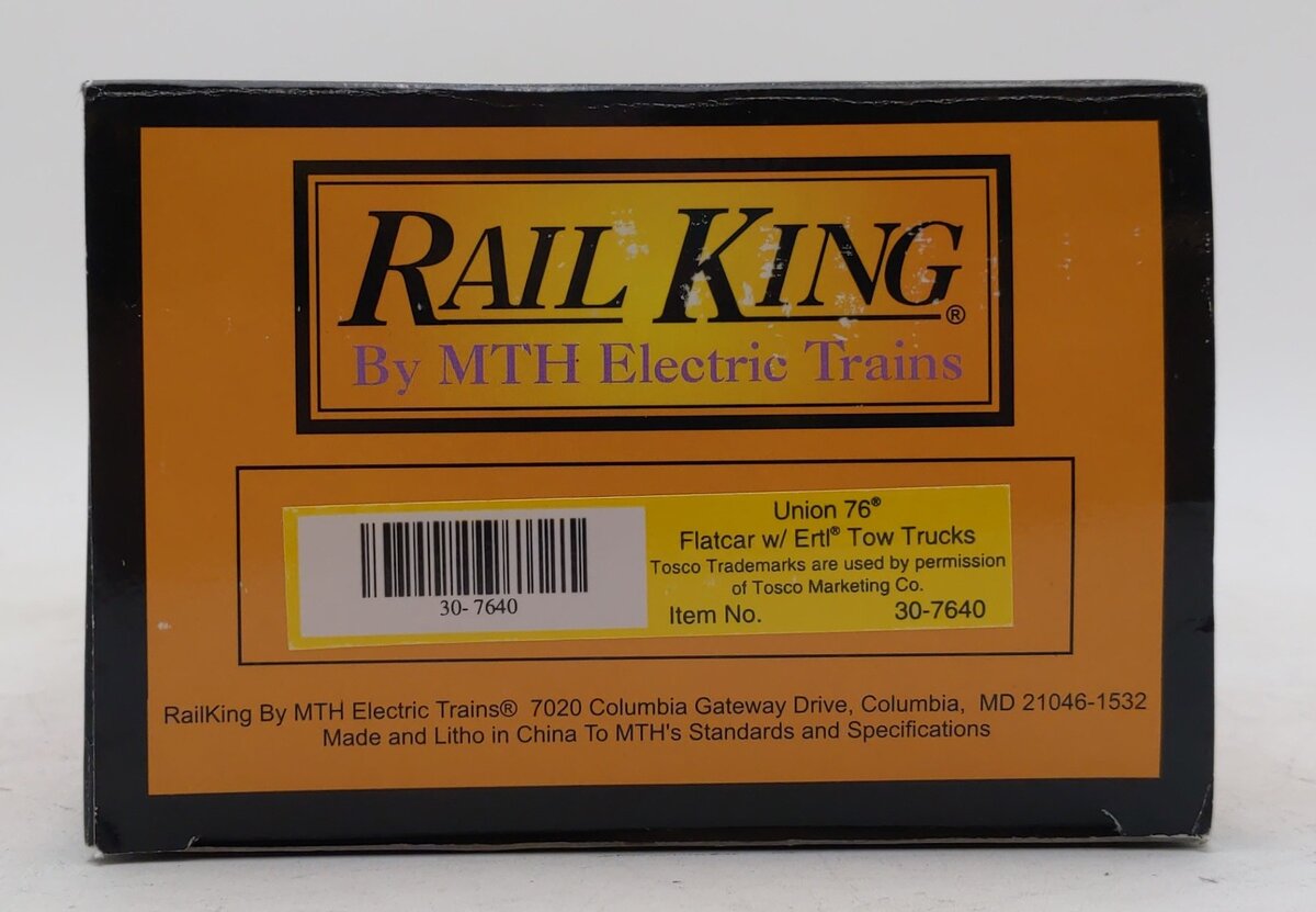 MTH 30-7640 O Gauge Union 76 Flatcar w/Ertl Tow Trucks LN/Box