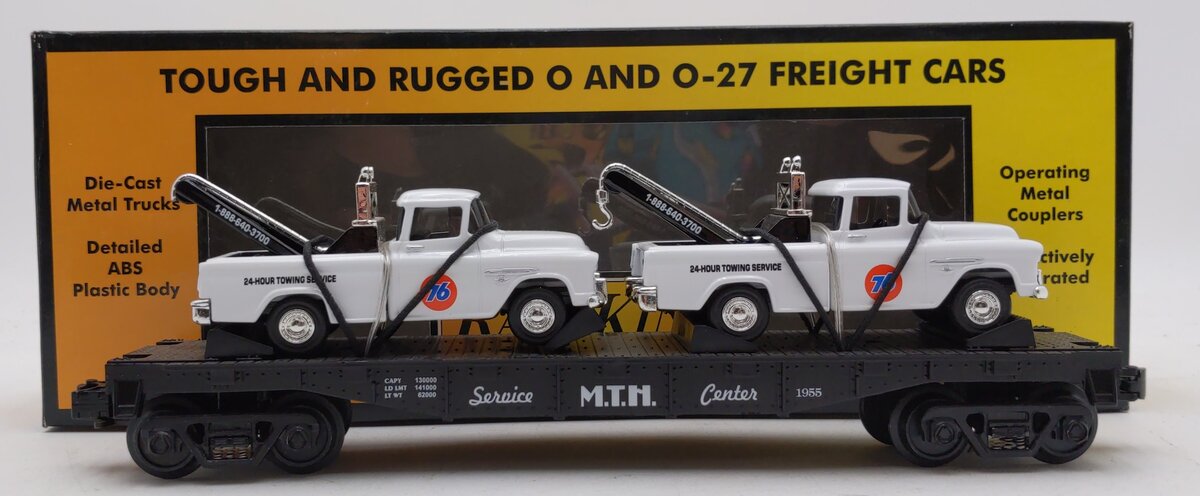 MTH 30-7640 O Gauge Union 76 Flatcar w/Ertl Tow Trucks LN/Box