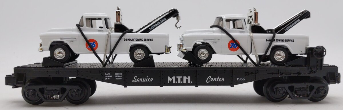 MTH 30-7640 O Gauge Union 76 Flatcar w/Ertl Tow Trucks LN/Box