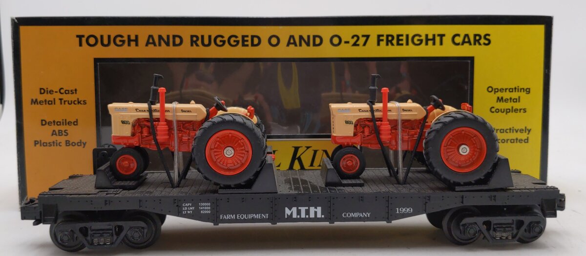 MTH 30-7642 O Gauge Farm Transportation Flat Car with Ertl Case Tractors LN/Box