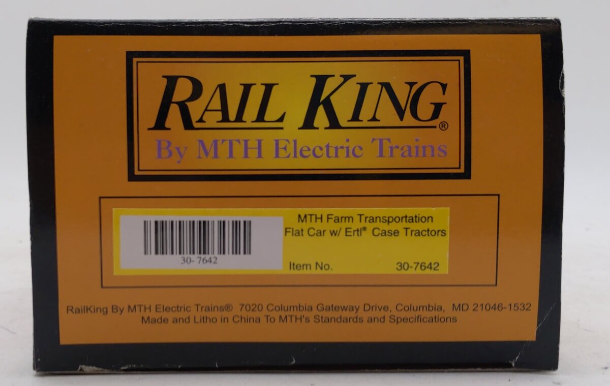 MTH 30-7642 O Gauge Farm Transportation Flat Car with Ertl Case Tractors LN/Box