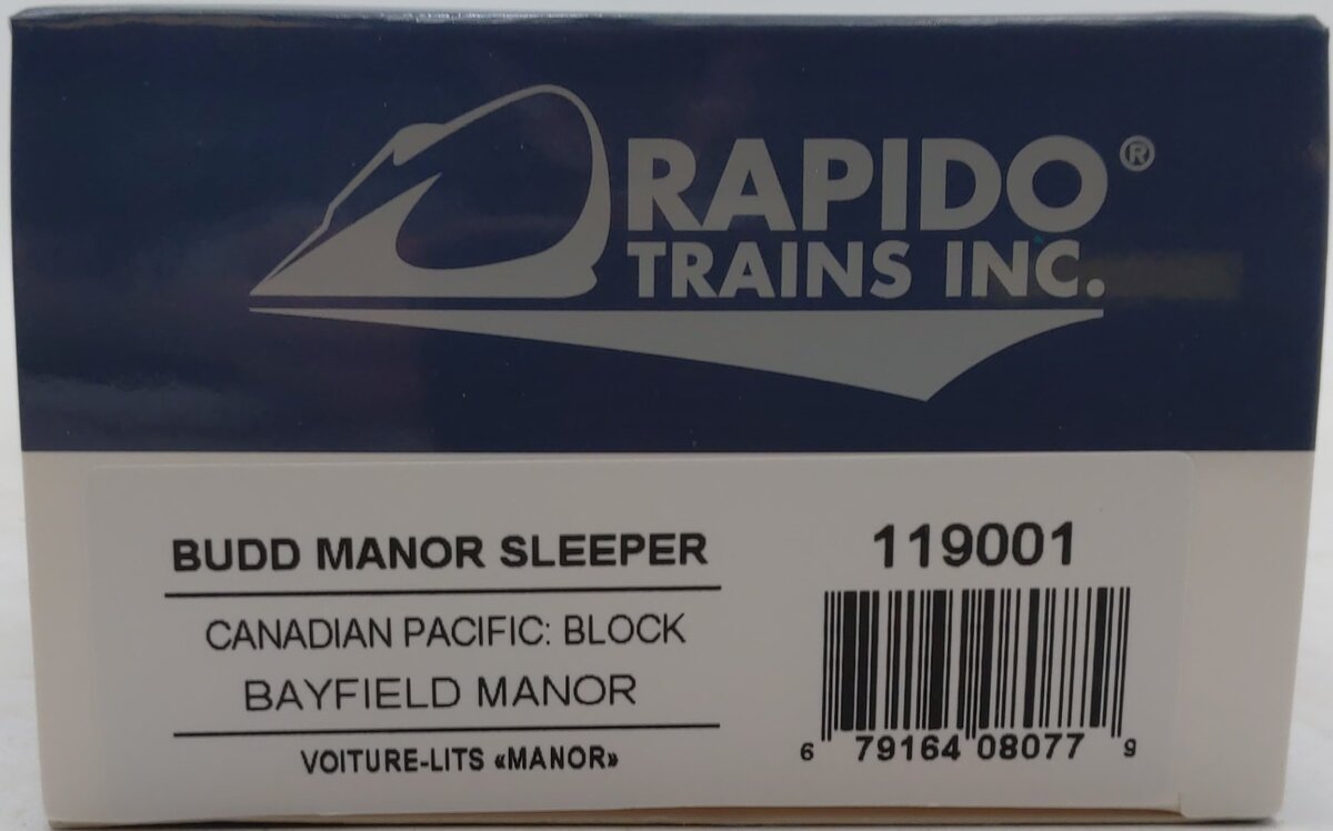Rapido Trains 119001 HO CP Maroon Scheme Budd Manor Sleeper Car #10305