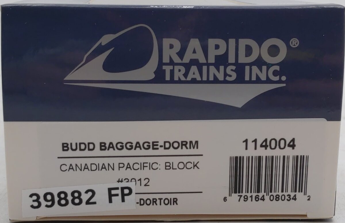 Rapido Trains 114004 HO CPR Budd Baggage-Dorm Car #3012